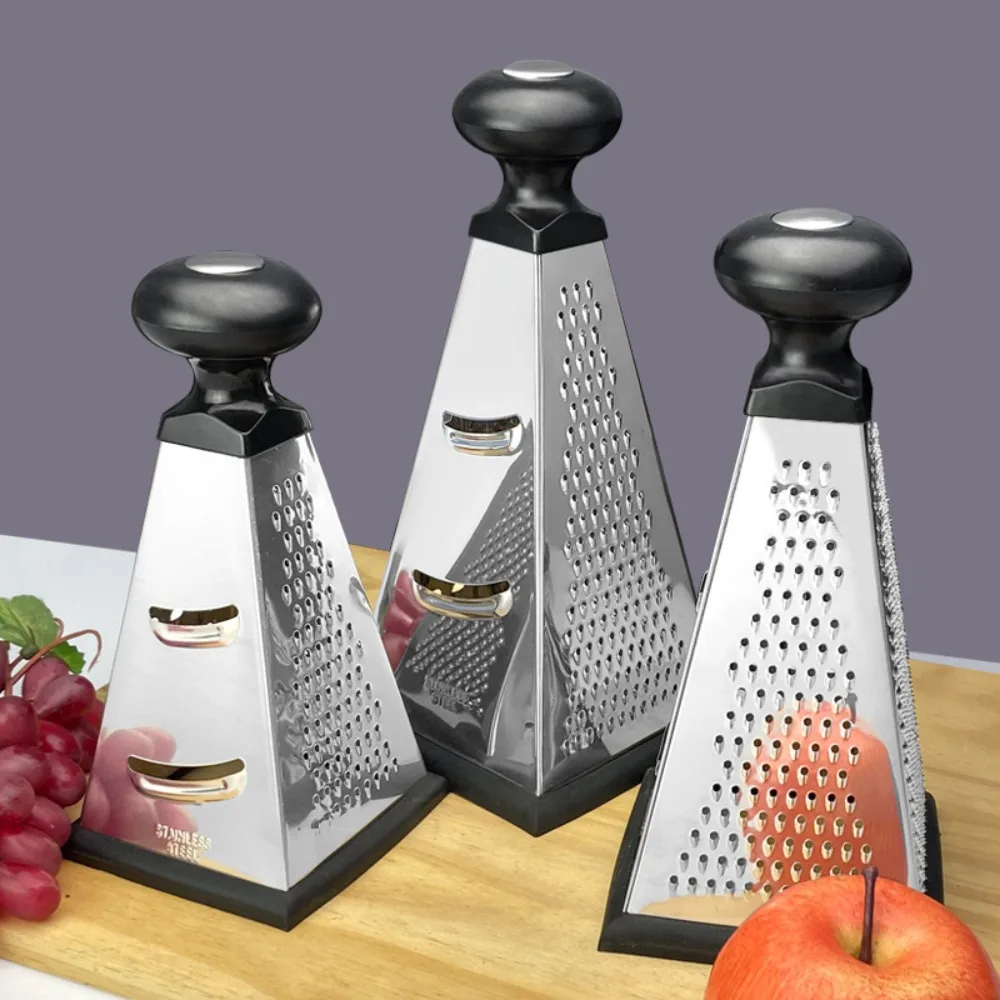 4 Sided Pyramid Shape Cheese Grater Non Slip Base and Handle Manual Vegetable Shredder Time-saving Stainless Steel