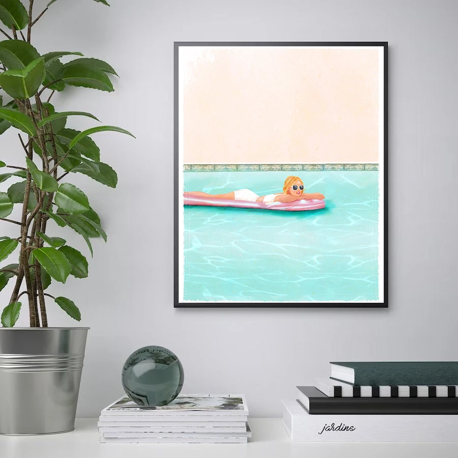 Retro Swimming Pool Poster Vintage Pool Summer Female Figure Minimalist Canvas Painting Wall Art Soft Pastels Room Home Decor