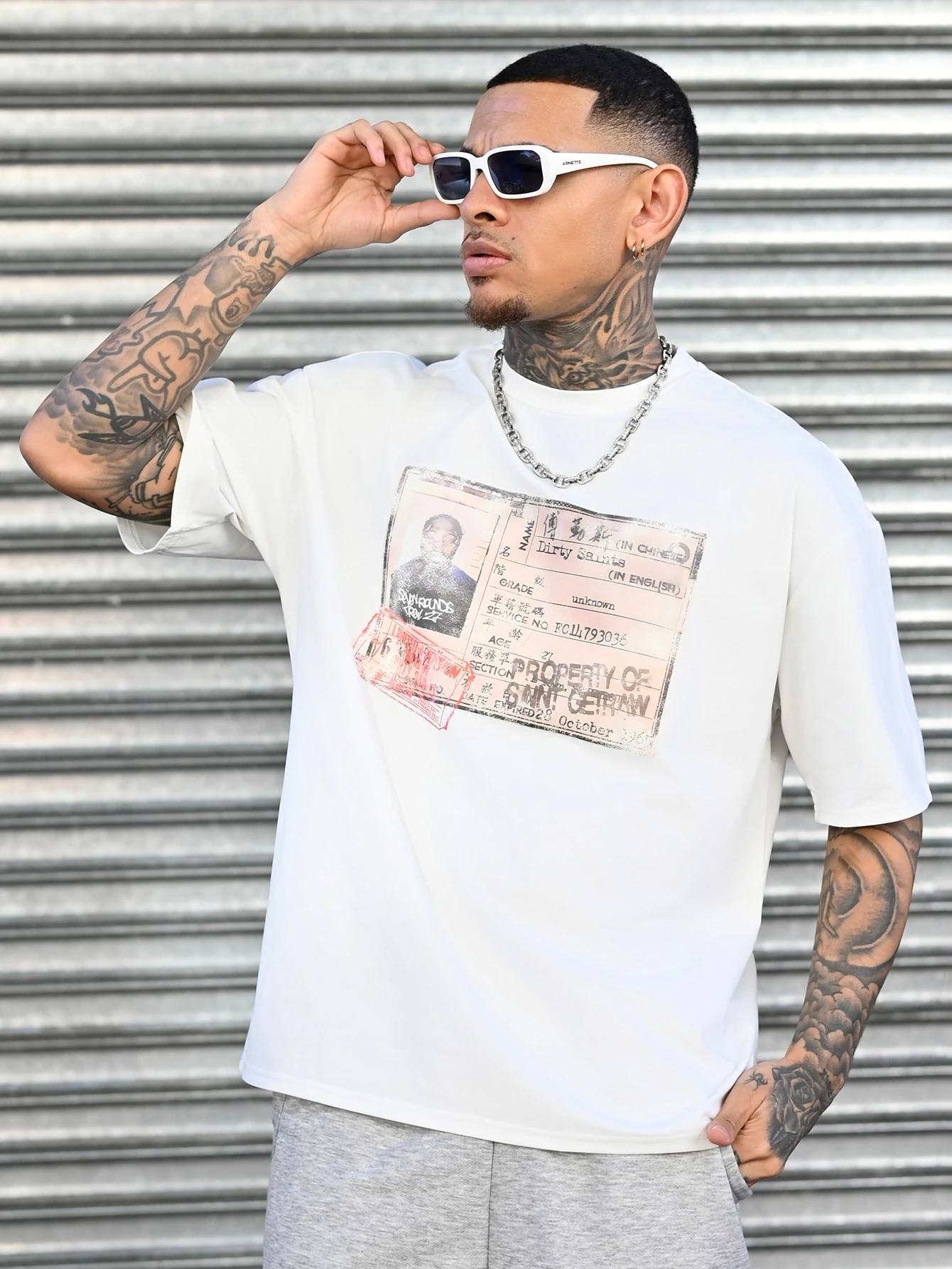 2026 New Vintage Mugshot ID Card Print T Shirt Men Oversized Distressed Streetwear Short Sleeve Tee