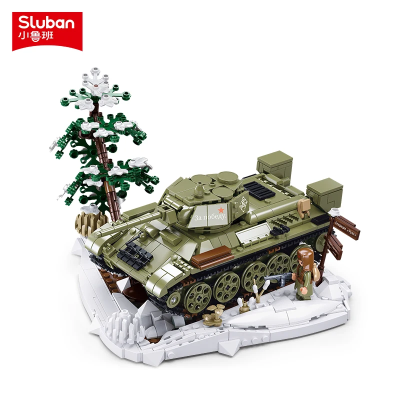 New WW2 Military 1942 Remote Control T34/76 Tank Building Blocks Model Soldier Weapon Sticker Gift RC Bricks Kids Toys For Boy