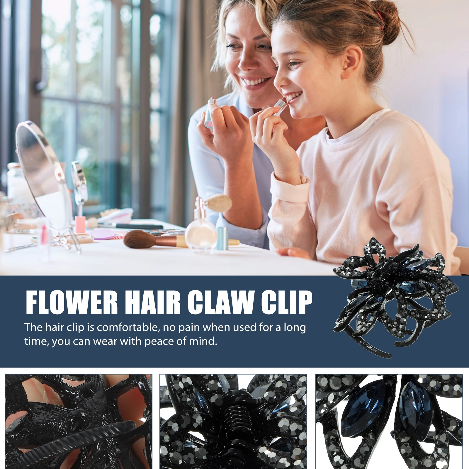 

Sparkling Rhinestone Flower Hair Claw Clips Decorative Women Girls Strong Grip Comfortable For Thick Thin Hair Daily Wear Party