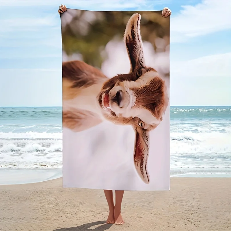 1pc Goat Pattern Beach Towel - Ultra-Fast Quick Drying, Super Absorbent, Lightweight, and Soft Beach Blanket