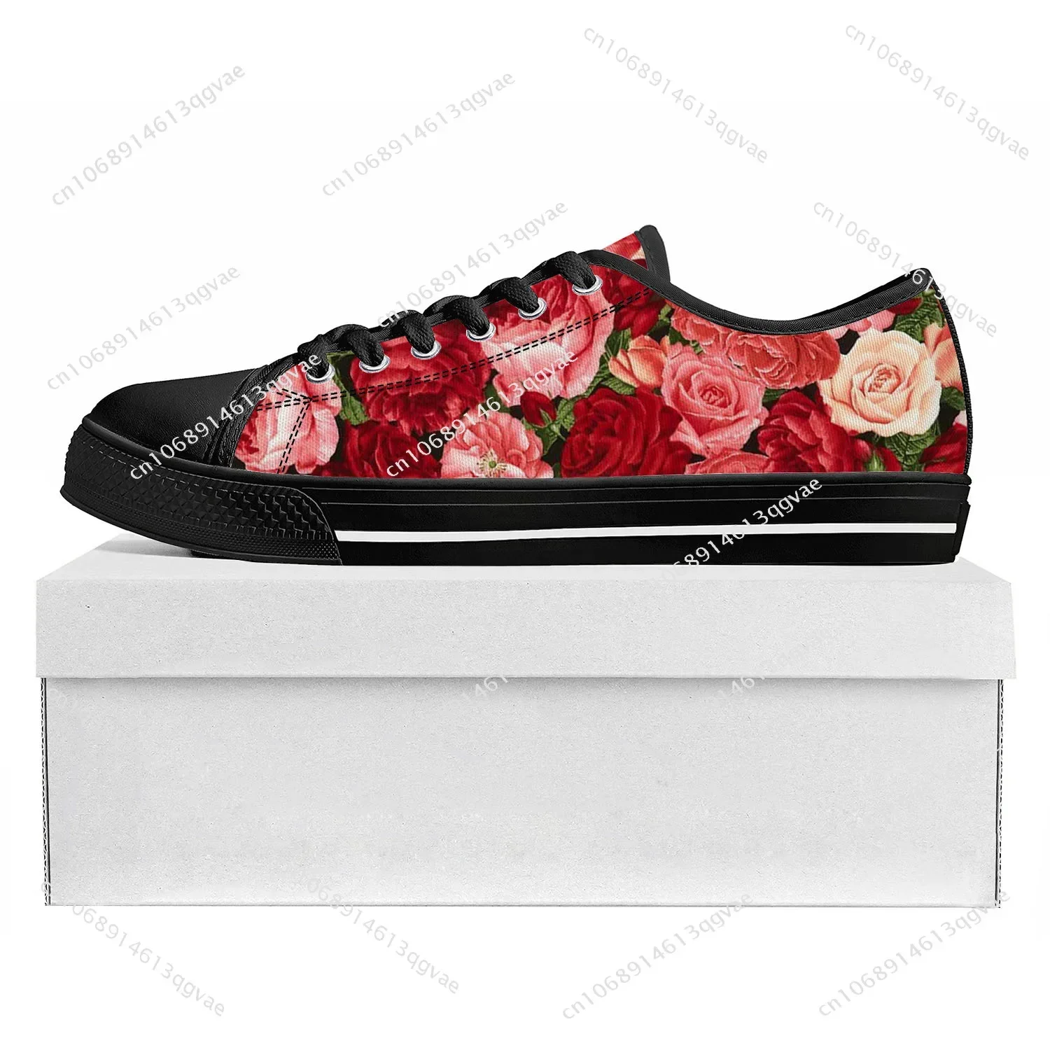 Rose Pattern Design Low Top High Quality Sneakers Mens Womens Teenager Tailor-made Shoe Canvas Sneaker Casual Couple Shoes