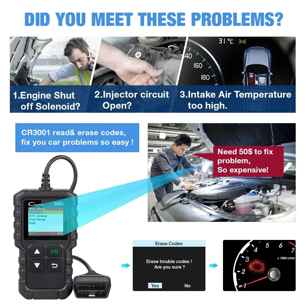 LAUNCH X431 CR3001 Full OBD2 Car Reader Scanner Automotivo Multilingual Car Diagnostic Tool Check Engine Free Update PK KW850