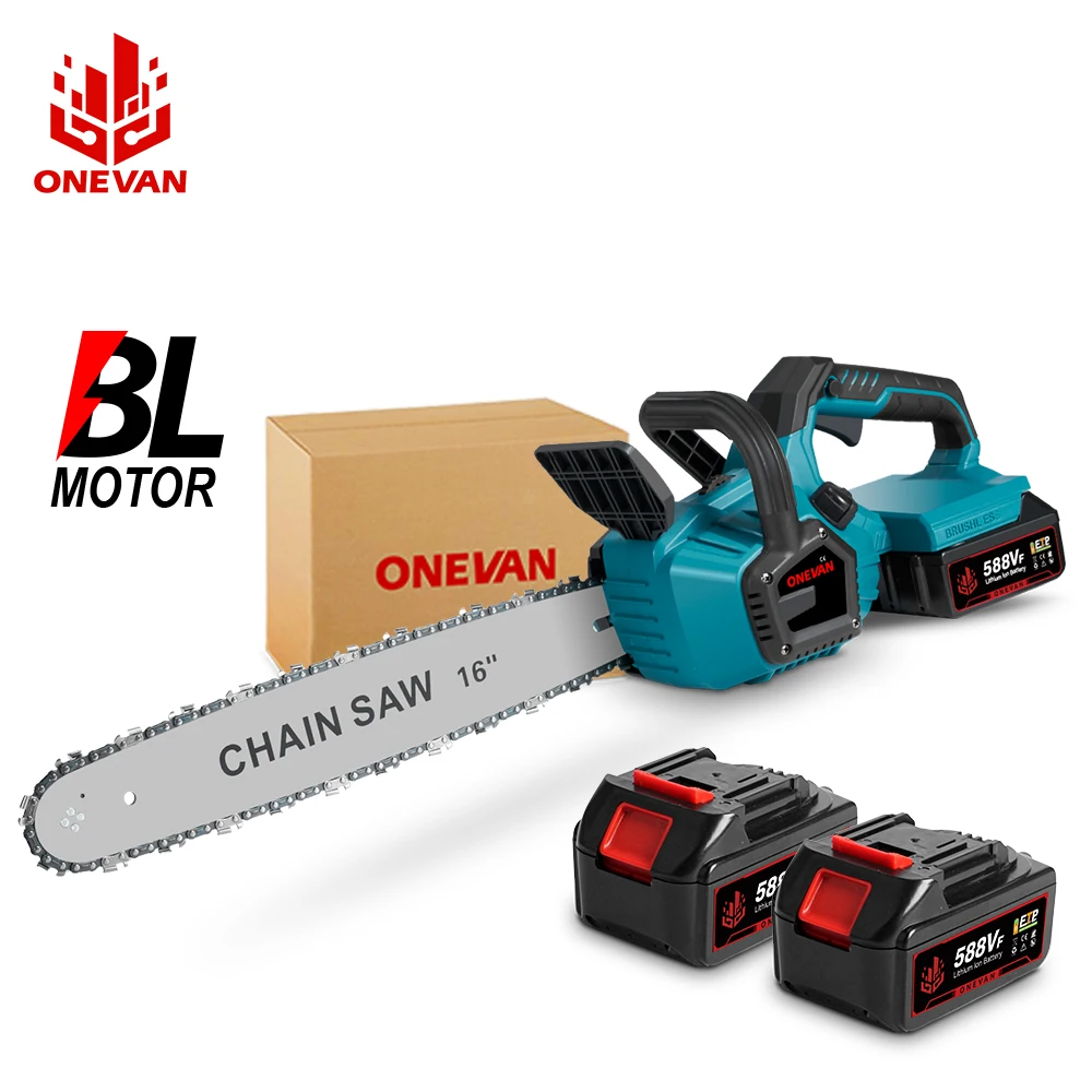 ONEVAN 16Inch Brushless Electric Chain Saw 8000W Cordless Saw Wood Cutting Garden Pruning Power Tools For Makita 18V Battery