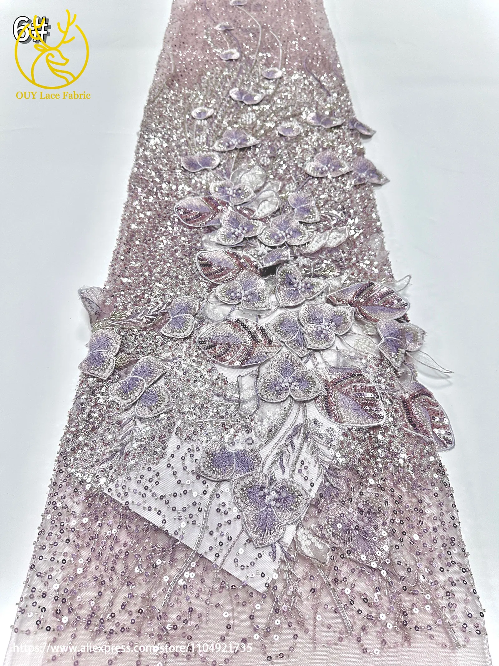 Französischer Luxus 3D-Blumen-Stickerei-Spitzenstoff 2026 Afrika Nigeria Pailletten-Perlen-Spitzenstoff für Braut-Hochzeitskleid Nähen – Detail 23