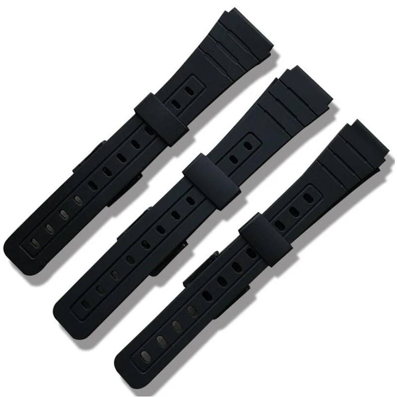 16mm 18mm 20mm Watchband For Casio F-91W Black Resin Watch Bracelet With Pins Black Buckle Watch Wristband For Casio F91 F91W