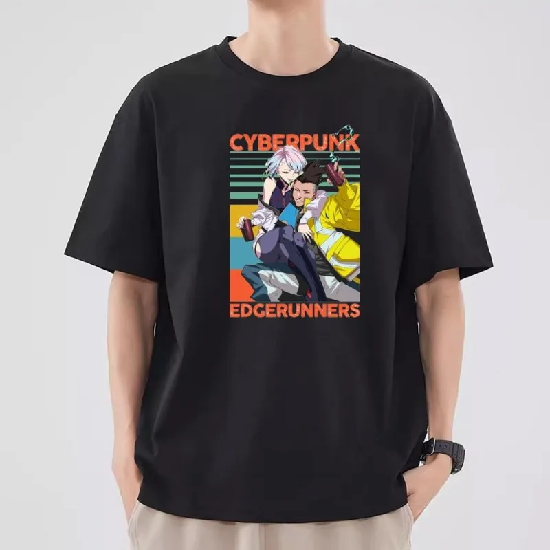 Cyberpunk E-Edgerunners T Shirt Women Couple Combination Clothes Short Sleeve Collar Fashion T-shirt Man Cotton