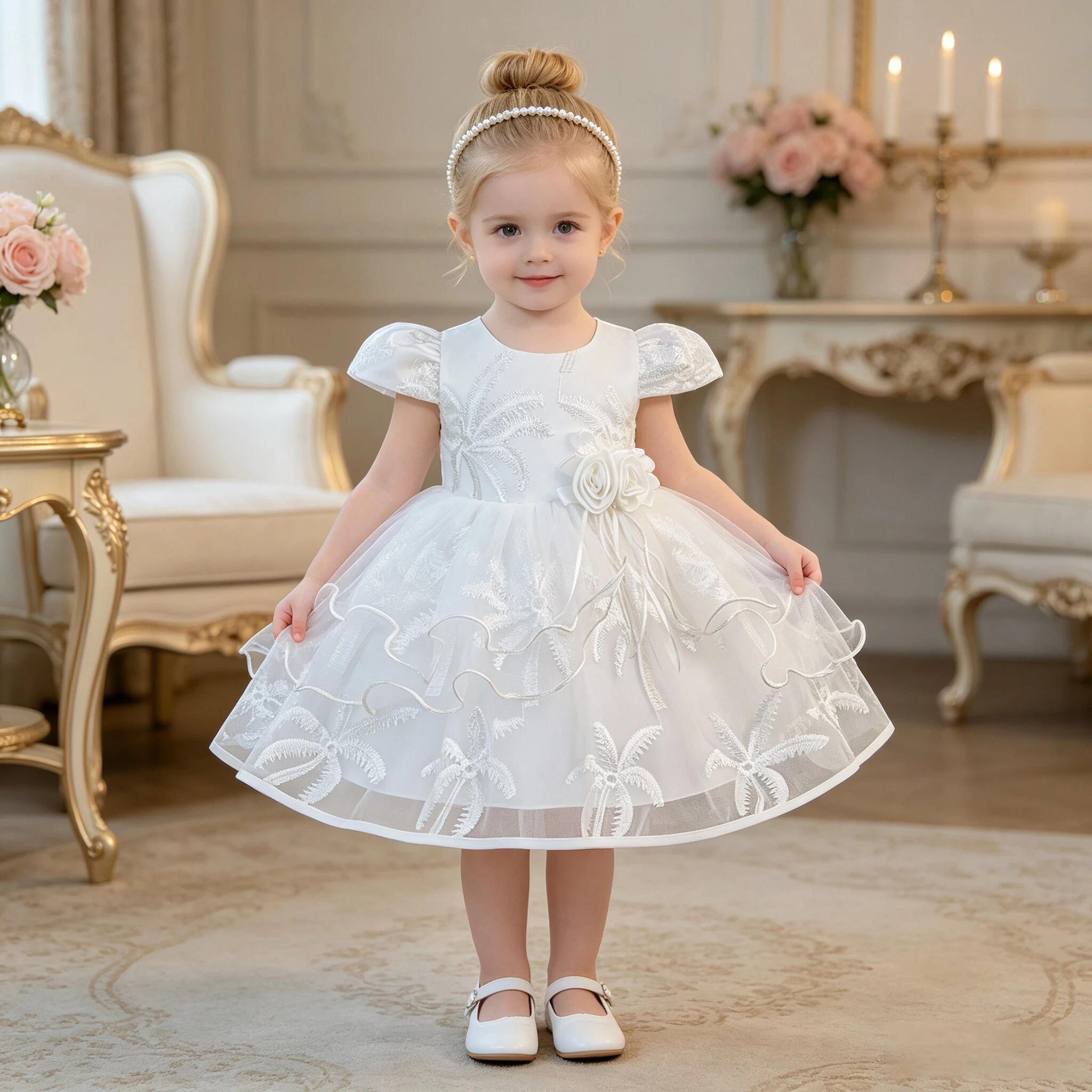 Kleid für Kleinkinder zur Taufe, Spitzenkleid für Hochzeiten, elegantes Kostüm für den 1. Geburtstag, Brautjungfernkleid, Prinzessinnenkleid, Festkleid für Mädchen, Kinderkleidung