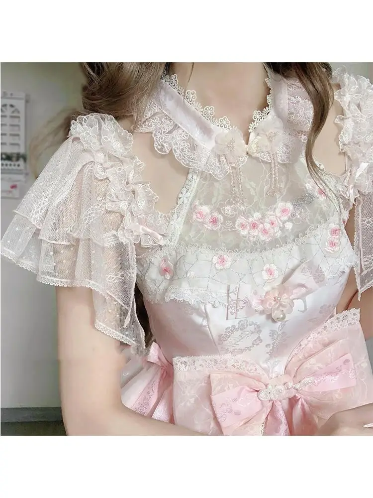 

Lolita Mirror Top Ballet Lace Soft Gauze Lightweight Short Sleeve Summer Skin-friendly Shirt Inner Wear Korean Style Straight...
