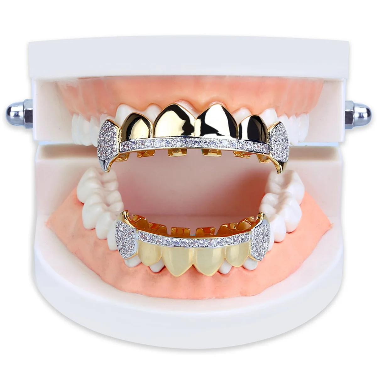 Hip Hop Rock CZ Stones Teeth Grillz Caps Cubic Zircon Iced Out Micro Pave Top&Bottom Charm Grills For Men Women Jewelry