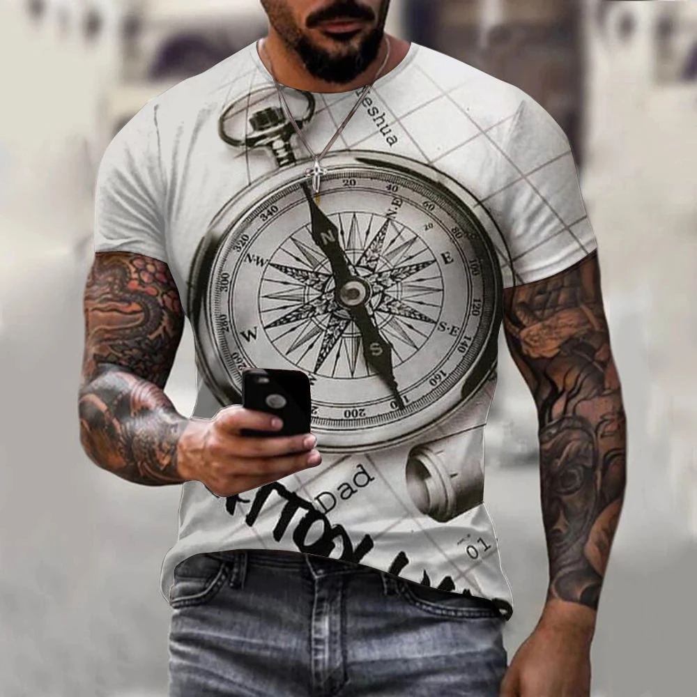 Vintage Men\'s T-shirt Summer Short Sleeve O-neck 3D Anchors Print Top Tee Shirt Oversized Men\'s Clothing Casual Streetwear