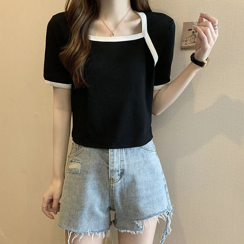 Summer Hit Color Short Sleeve O Neck Women T Shirts All-match Fashion Elegant Gentle Harajuku 2xl Oversized Clothing Black White