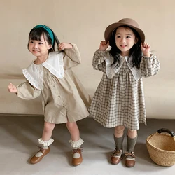 2024 autunno Baby Dress for Girls Clothes Casual Cotton Linen Kids Girl Dresses allentato Big Collar coreano Children Dress