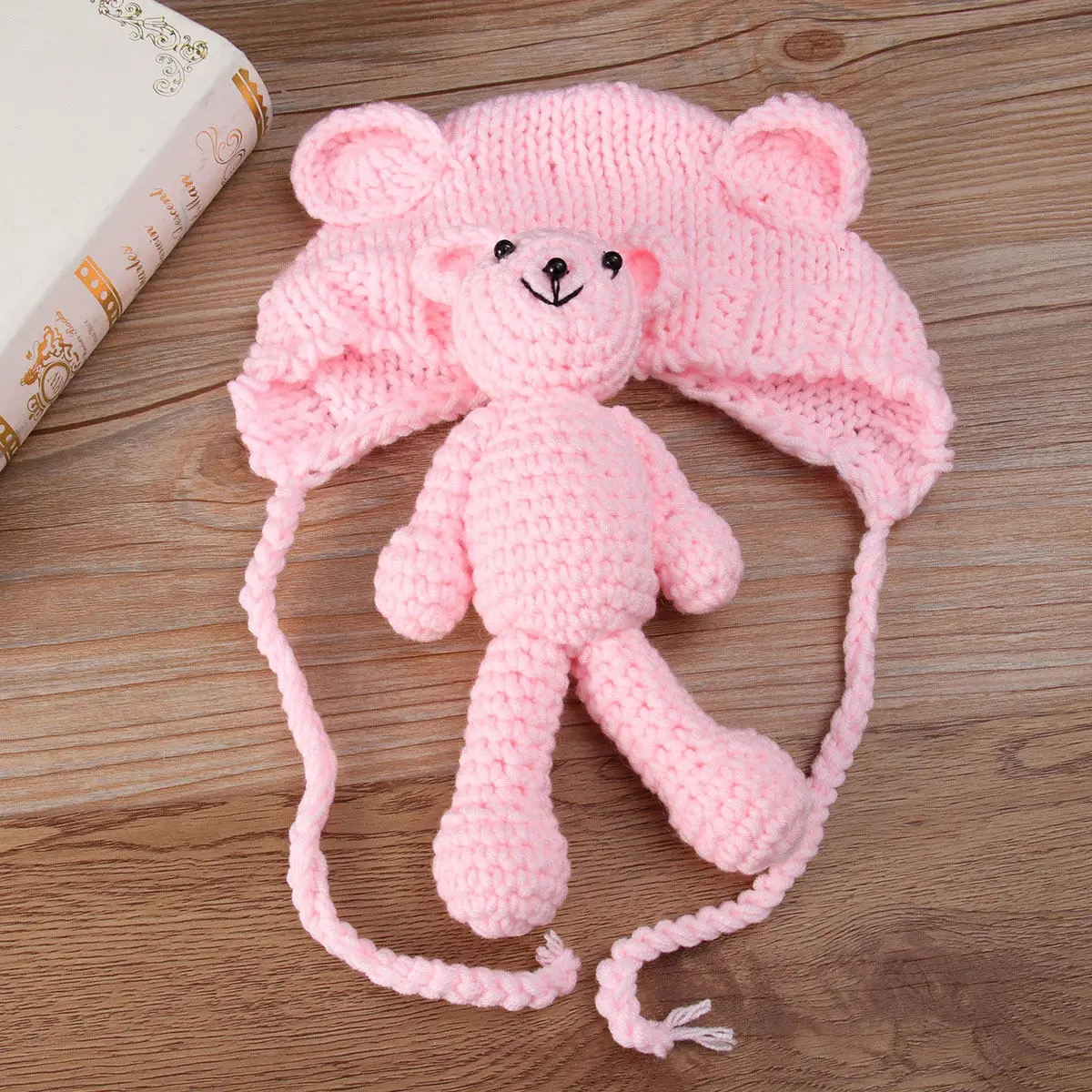 

Вязаная шапочка для фотосессии новорожденных, светло-розовая, с двумя ушками, удобный реквизит для фотосъемки младенцев в особые моменты