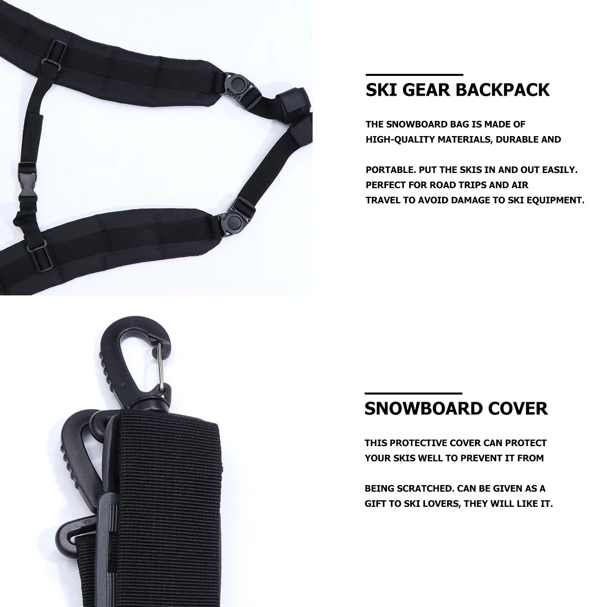 Durable Black Snowboard Cover Ski Gear Bag Protective Storage for Road Trips and Travel Snowboard Bag Ski Gear Backpack