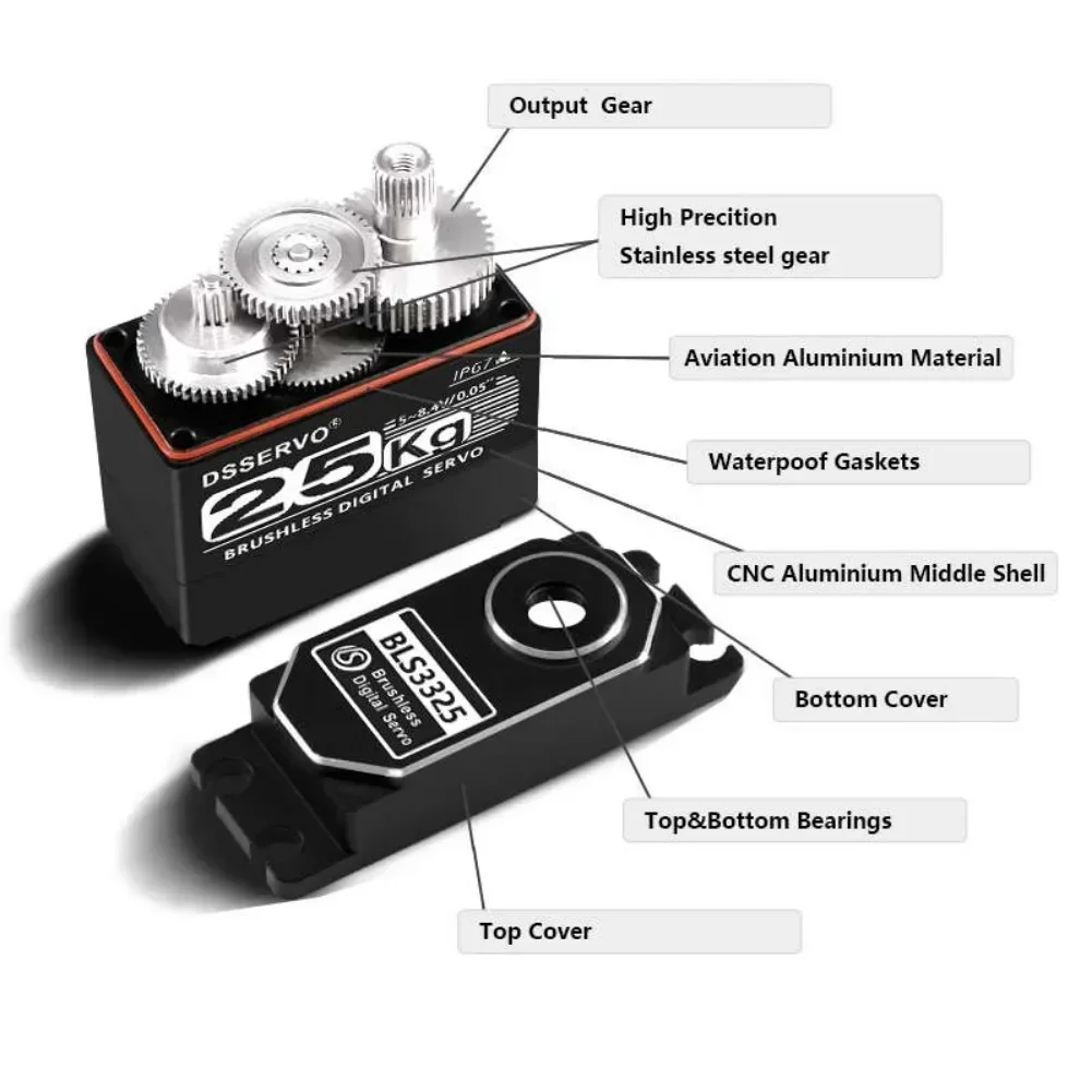 BLS3325 Digitale servomotor 25KG Volledig metaal 180/270/360 7,4V Waterdicht IP67 Hoge snelheid Borstelloos voor 1:8 1:10 1:12 RC Auto Robot