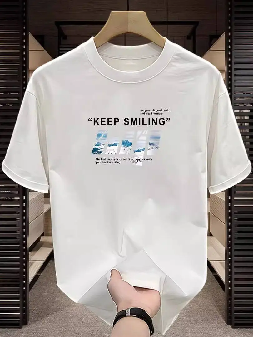2026 New Style Fashion Letter-Printed Short-Sleeved T-Shirt for Men with Round Neck, Casual and Versatile Half-Sleeve Top