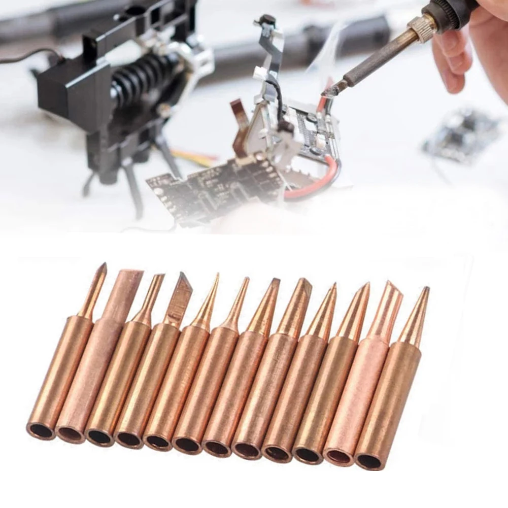 12Pcs 900M-T Pure Copper Soldering Iron Tip Lead-free Solder Tips Welding Head Soldering Tools For 936 Rework Station