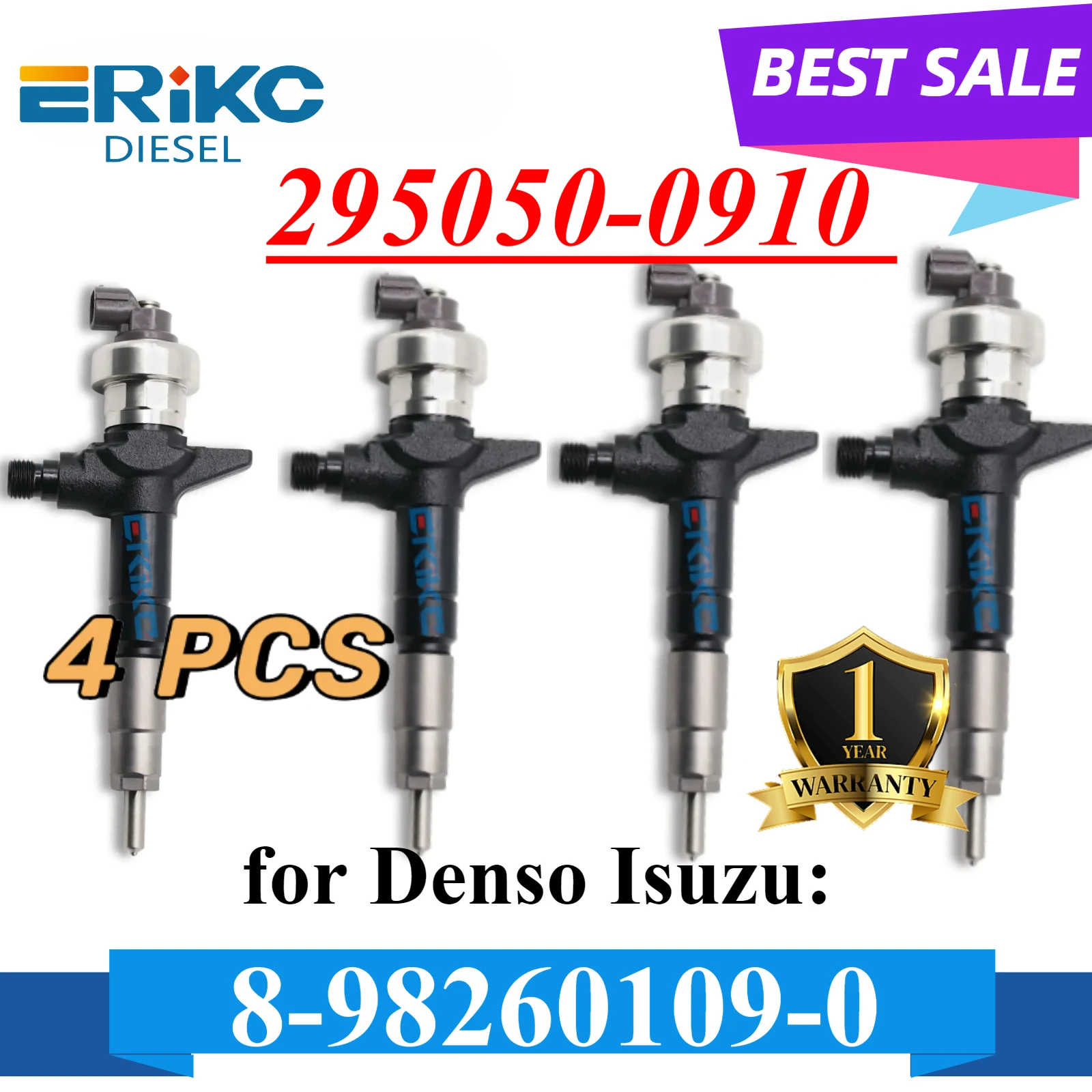 

4PC 295050-0910 8982601090 Fuel Injector 295050-0911 Diesel Inyector Jet For Isuzu Engine 4JK1 4JJ1 D-Max 2 Euro 5 8-98260109-0