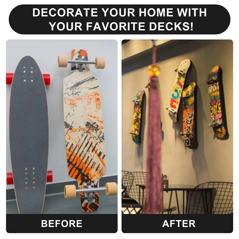 2Pcs Skateboard Wall Hanger For Skateboard Deck Display And Storage, Metal Skateboard Hooks For Hanging Easy Install