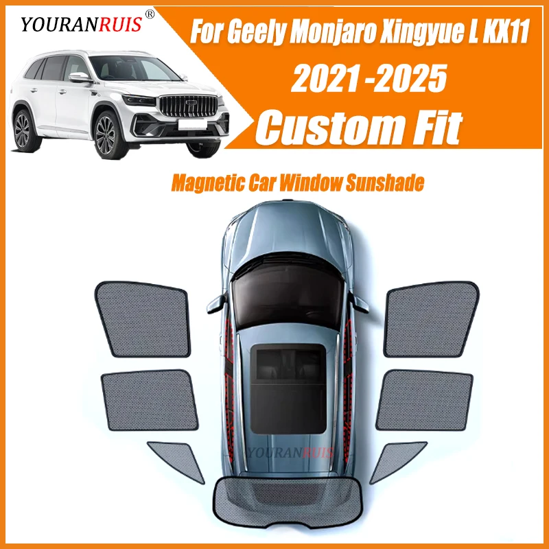 

Magnetic Car Windows Sunshade Side Heat insulation Mesh Sun Curtain Visor UV Protection For Geely Monjaro Xingyue L KX11 2021-25