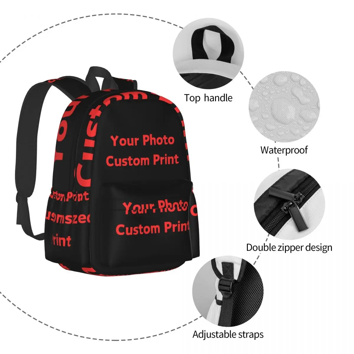 Your Photo Custom Print Backpack Unisex Customized Logo Pattern Backpacks Polyester Pretty School Bags Travel Design Rucksack