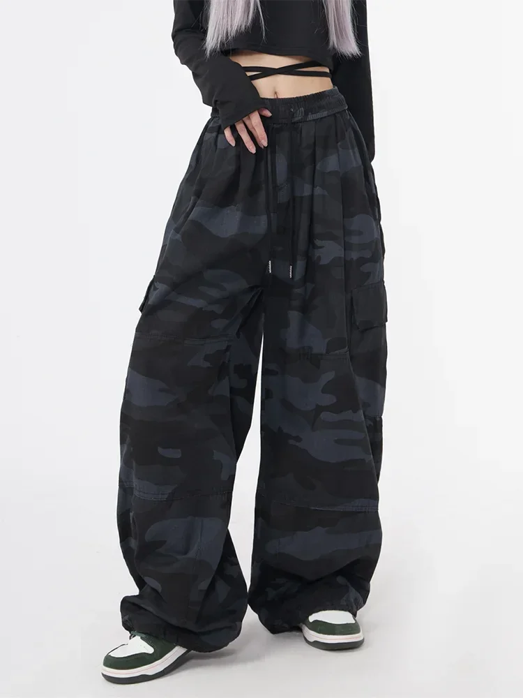 Y2K Camouflage Cargo Pants Women Loose M-3Xl High Waist Trousers American Retro Streetwear Pockets Bf Gothic Wide Leg Pant