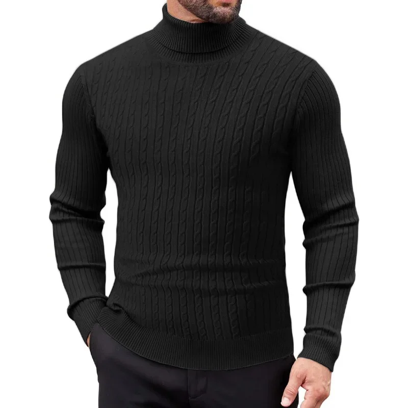 

Men's Jacquard Sweater Turtleneck Slim Fit Warm Knitted Pullover Basic Style Classic Autumn Winter Male Knitwear