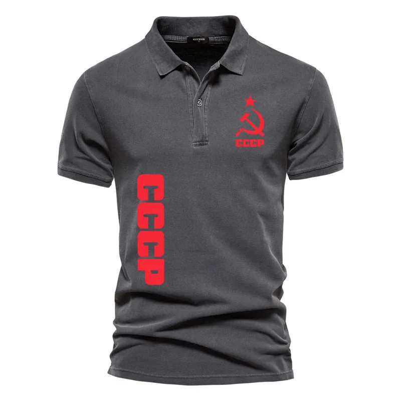 

Business fashion men's POLO shirt CCCP logo print High-end lapel men's polo shirt summer Solid color military New golf shirts