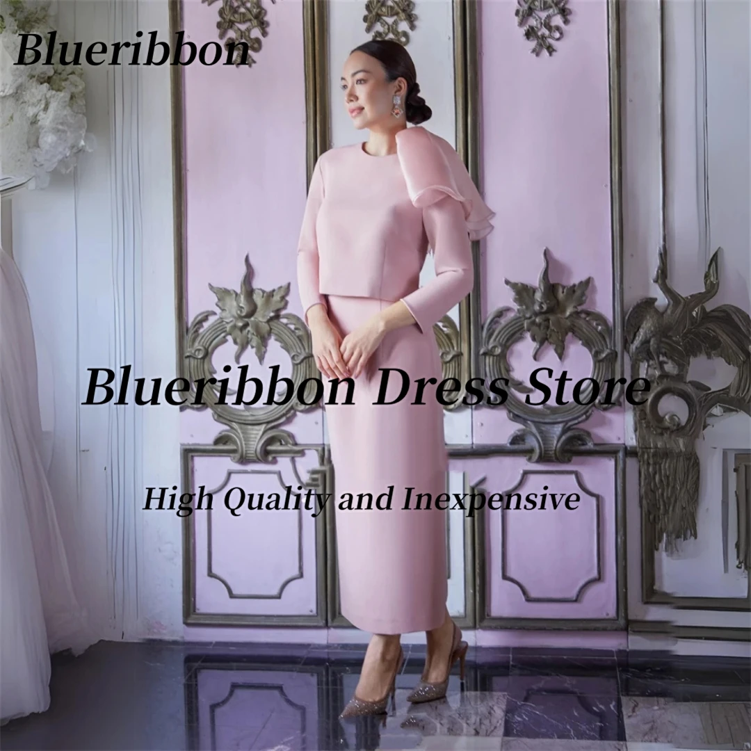 

Вечерние платья Blueribbon с круглым вырезом и длинными рукавами-воланами, индивидуальный пошив, длина до щиколотки, для выпускного вечера и дня рождения