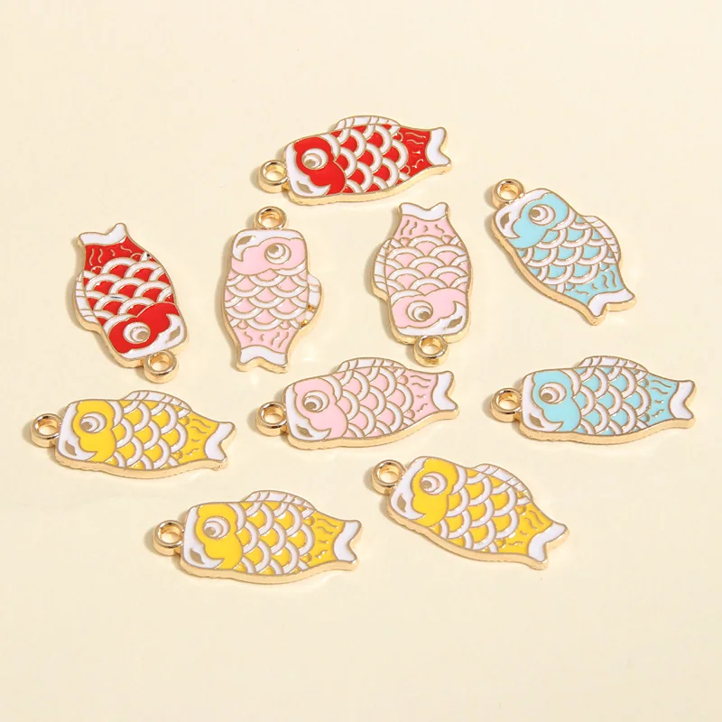 10pcs Cute Enamel Fish Charms Lucky Koi Animals Four Colors Pendents For Making Necklace Key Chains Handmade Jewelry Findingn