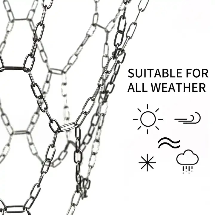 Rede de cesta de basquete com corrente de aço inoxidável para exterior com 12 alças
