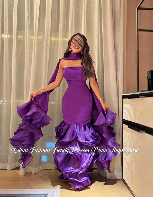 Maßgeschneidertes lila glamouröses Abendkleid aus dem Nahen Osten, Ballkleid mit Spitzensaum, Abendkleid für formelle Anlässe, Geburtstagsparty-Kleid
