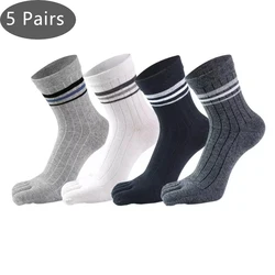 5 Pairs Man Short Five Finger Socks Pure Cotton Solid Business Striped Standard Breathable Socks With Separate Toes Hot Sell