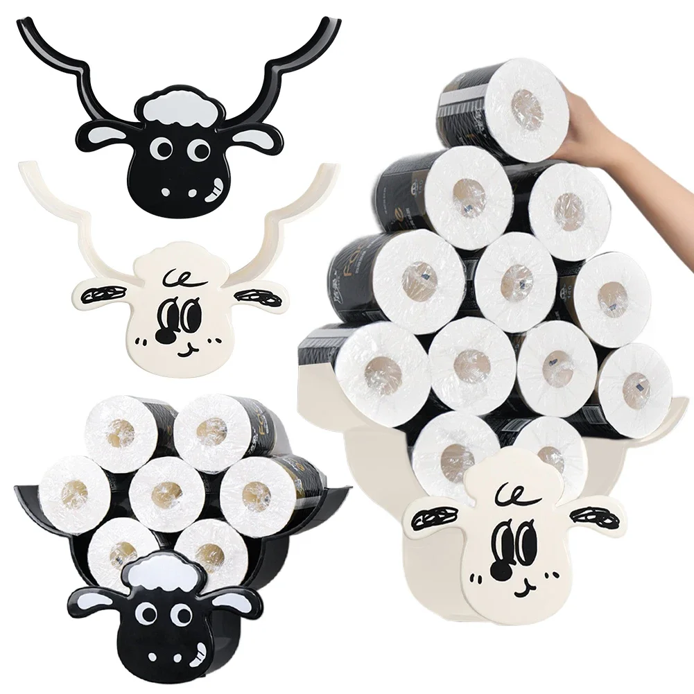 Wall Mounted Paper Storage & Organizer Sheep 7 Rolls Toilet Paper Stand Bathroom Decor Tissue Shelf Bathroom Decorative Hardware image 4
