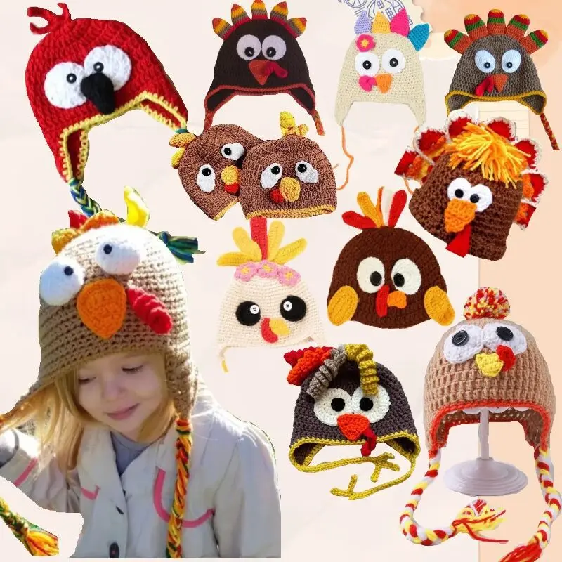 

Dad Mom Daughter Son Turkey Hat Adult Kids Cap for Family Creative Thanksgiving Fashion Scene Photo Ambient Decoration Props