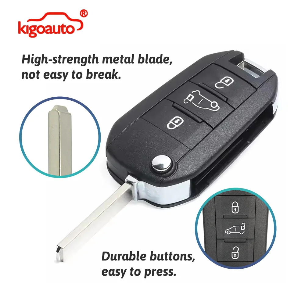 

Корпус выкидного ключа-пульта kigoauto с 2/3 кнопками и лезвием HU83 VA2 для Peugeot 508 308 3008 Partner Expert Citroen C3 C4 Berlingo 2017-2019