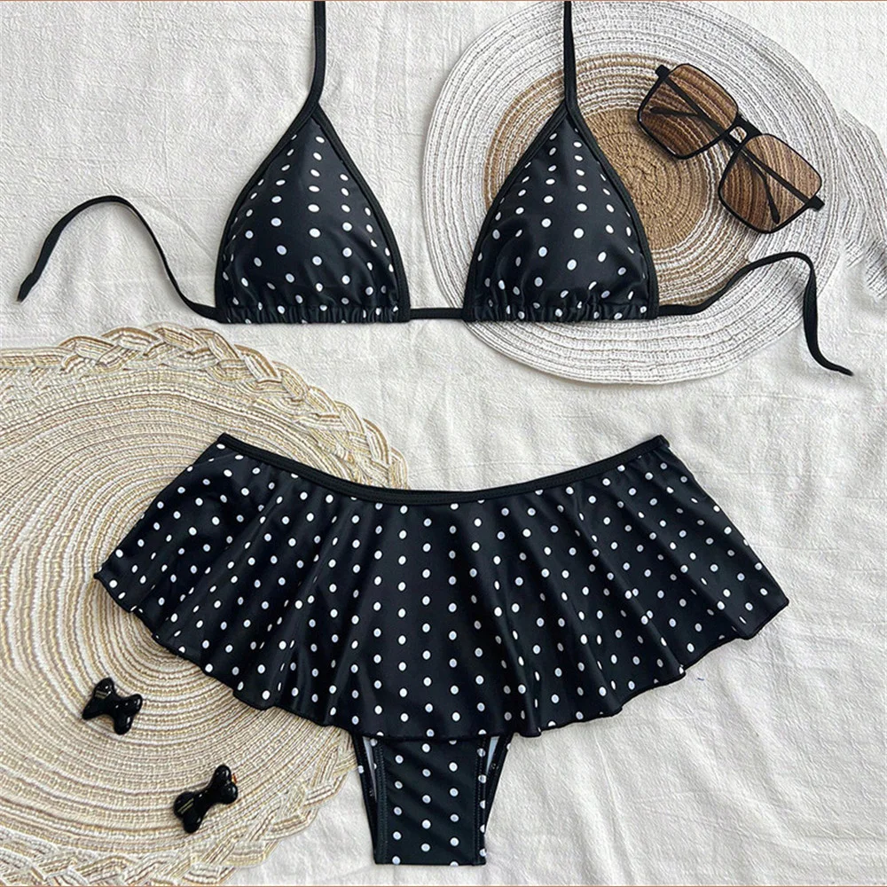 Leuke Dot Print Halter String Driehoek Bikini Sets Verstoorde Badmode Sexy Badpak Vrouwen 2026 Strand Zwemkleding Pak Bikini