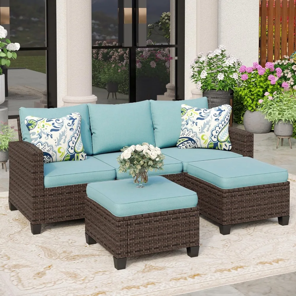 Wicker and Rattan Combination Furniture with Cushions, Terrace and Terrace, Outdoor Furniture, 3-Piece and 5 Seats