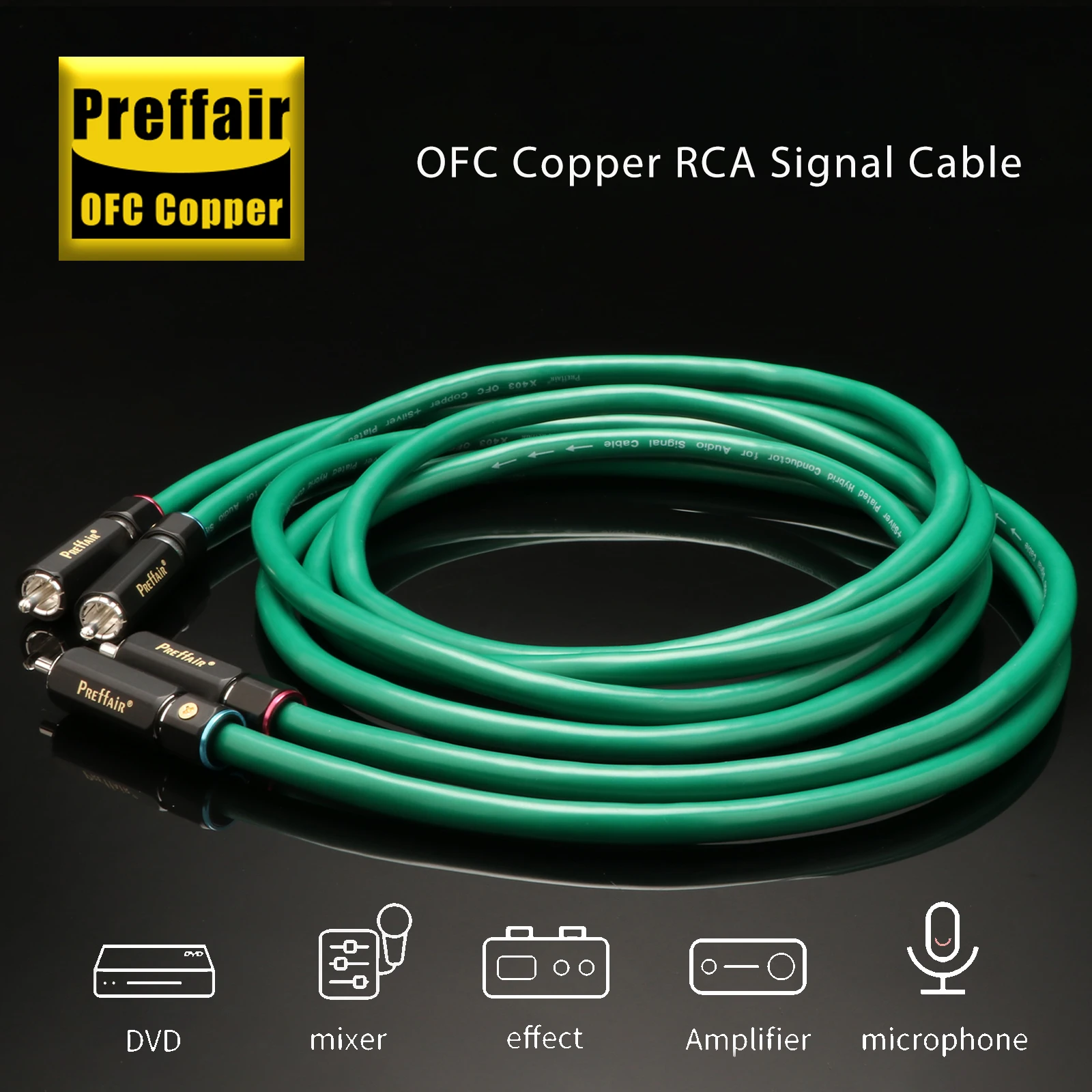 Preffair X403R1730 versilbertes 6N OFC RCA-Audiokabel auf Stecker mit vergoldeten Steckern/rechtwinkligem Verlängerungskabel – Detail 15