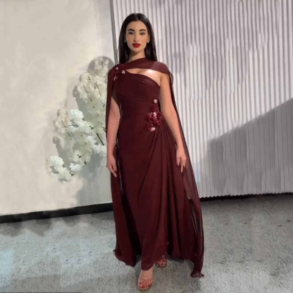 

Customized Chiffon Pleat Applique One-shoulder A-line Midi Dresses Bespoke Occasion Classic Elegant Sizes Available Party Gown