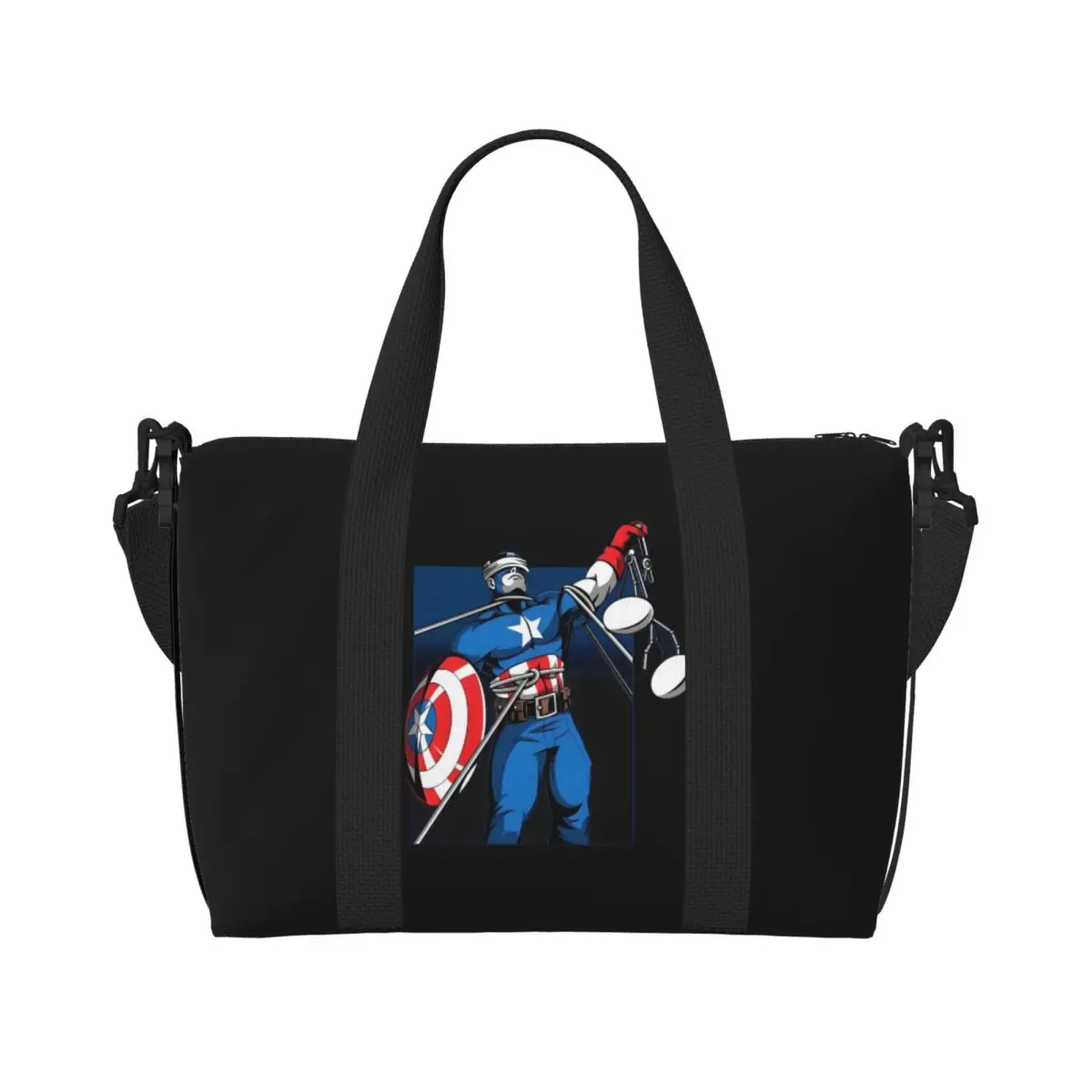 

Custom Large Captain America Tote Bag for Women Superhero Shopping Shoulder Gym Beach Travel Bag