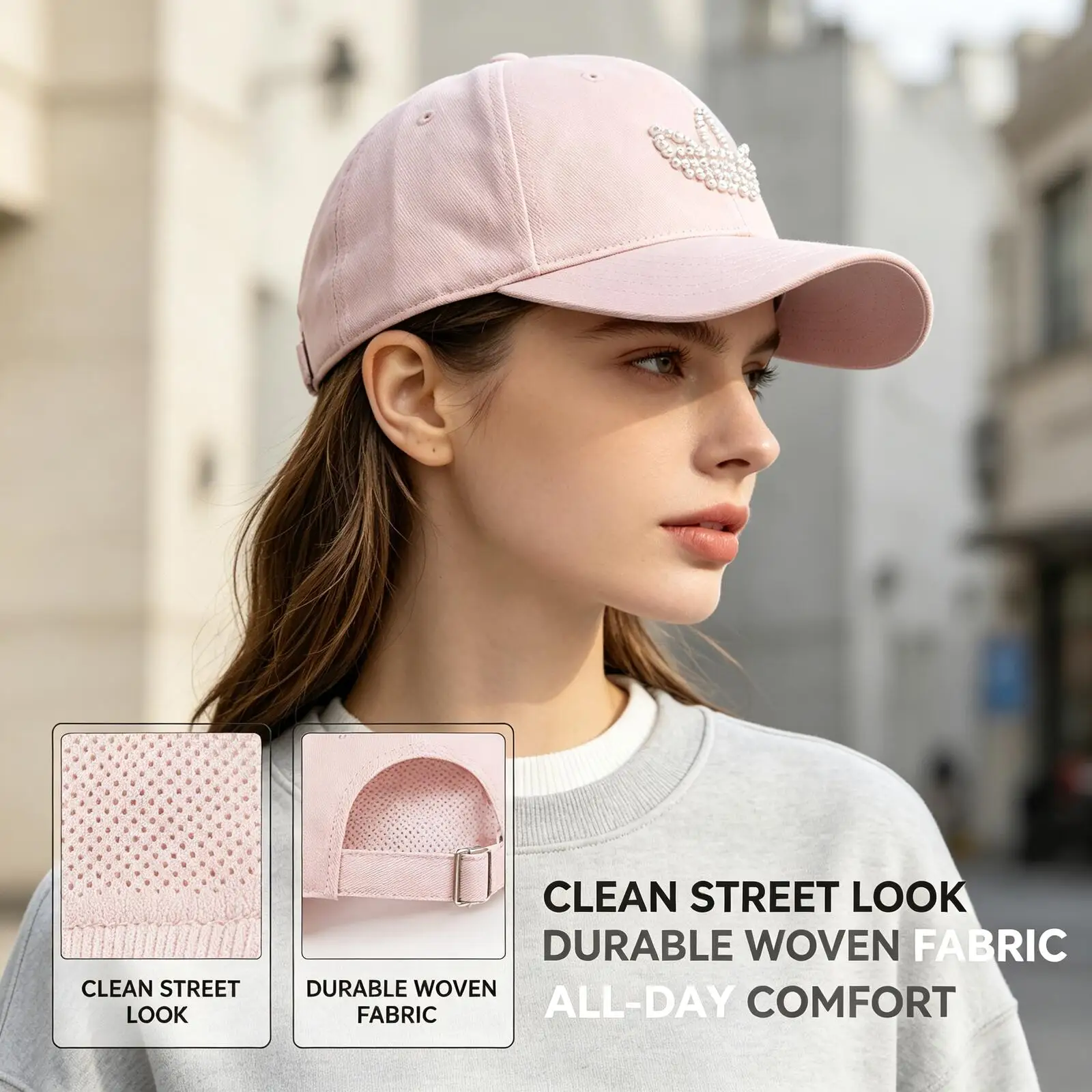 Hot 2026 Adidas Originals Women Baseball Cap KZ0754 Cotton Rhinestone Trefoil Logo One Size Casual Daily Hat Light Pink