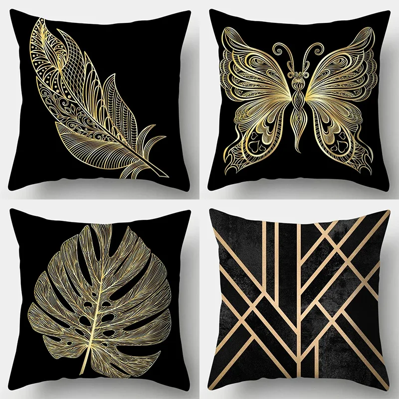 Light luxury  fashion black gold pattern pillowcase creative  living room sofa bedroom home decoration pillowcase 40x40cm 50x50