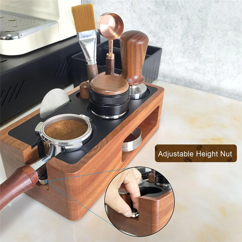 

Efficient-Fit For Standard Portafilter(51-58Mm) Compatible Espresso Tamping Station,Wood Espresso Accessories Organizer