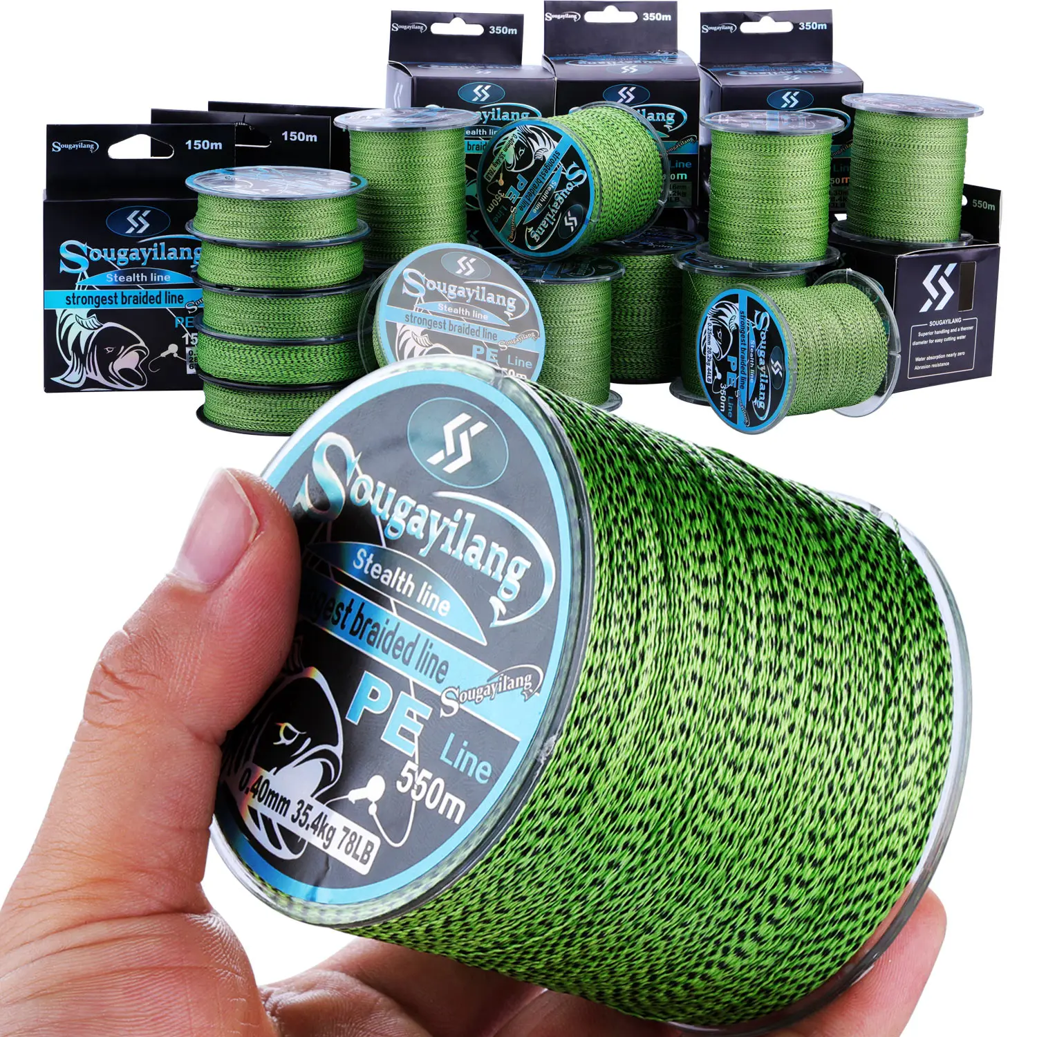 Sougayilang 150M 350M PE Braid Fishing Line 4 Strands Speckled Multifilament Fishing Line Super Strong PE Invisible Fishing Line