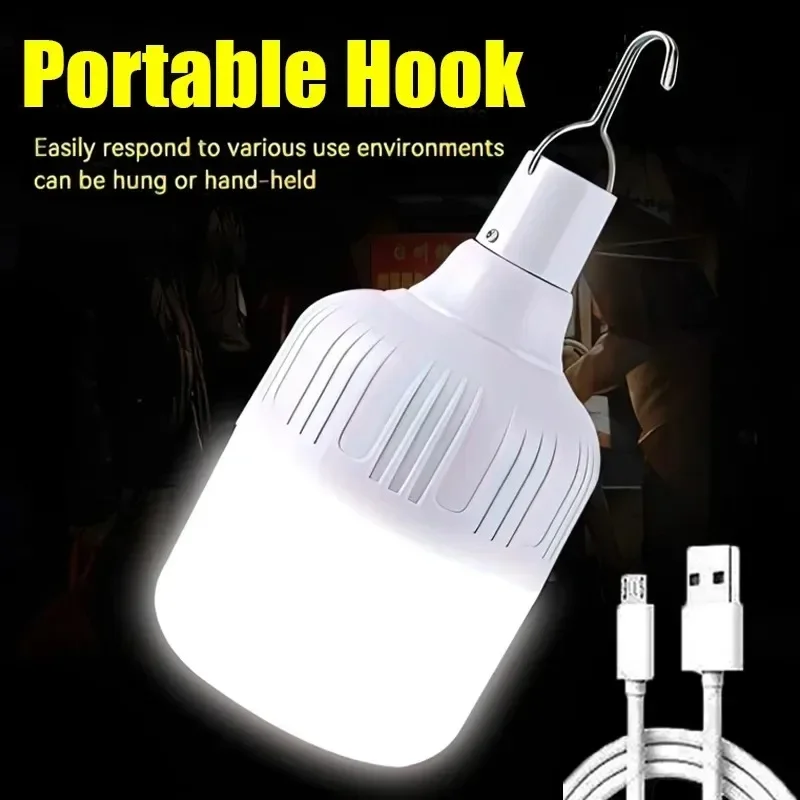 Portable Emergency Lights with Hook LED Lamp Bulbs Outdoor Camping USB Rechargeable Light Lantern Patio Porch Garden Lighting