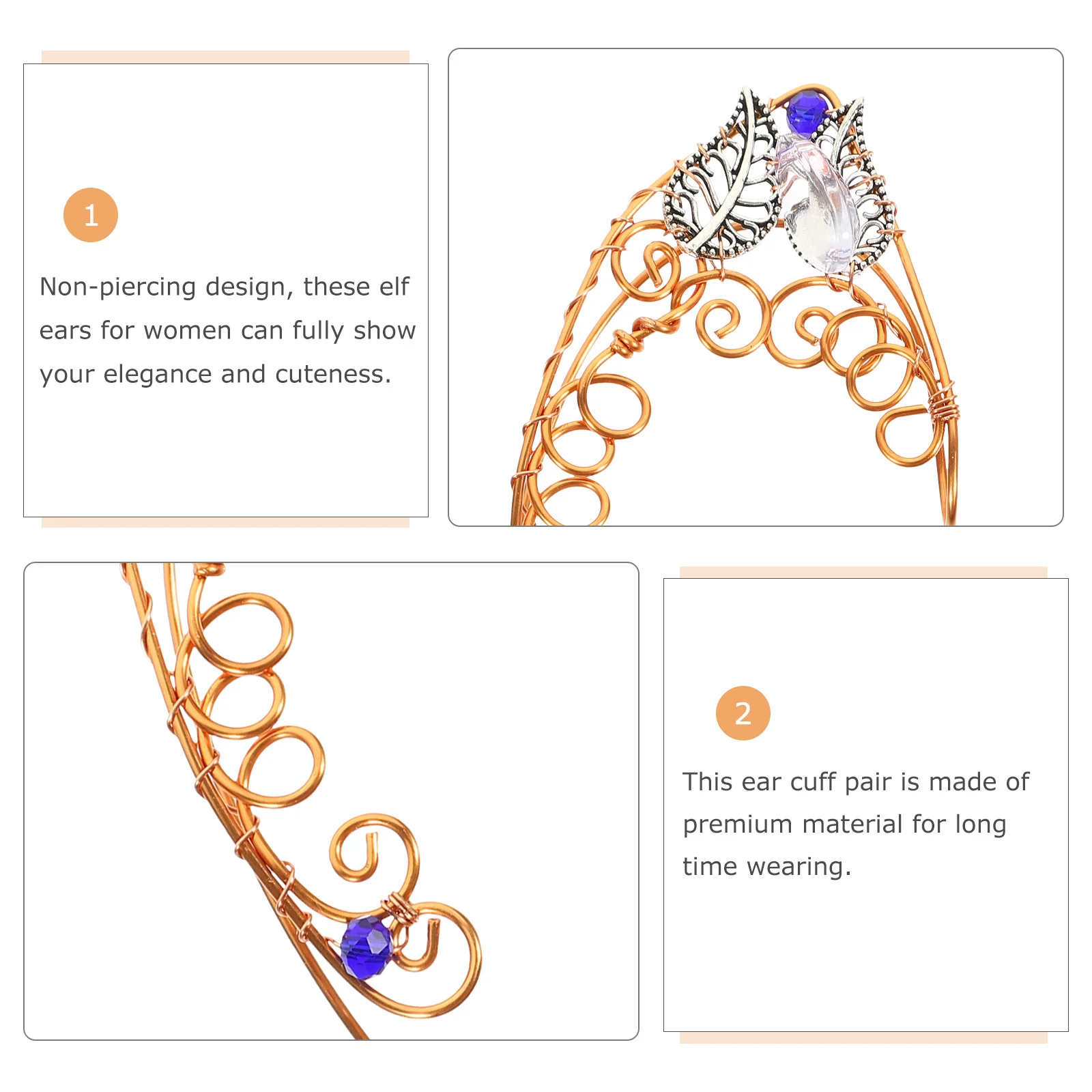 

1Pair Women Ear Cuffs Elf Fairy Non-Piercing Clip on Earrings Lightweight Statement Ear Wrap Jewelry for Girls Party Daily