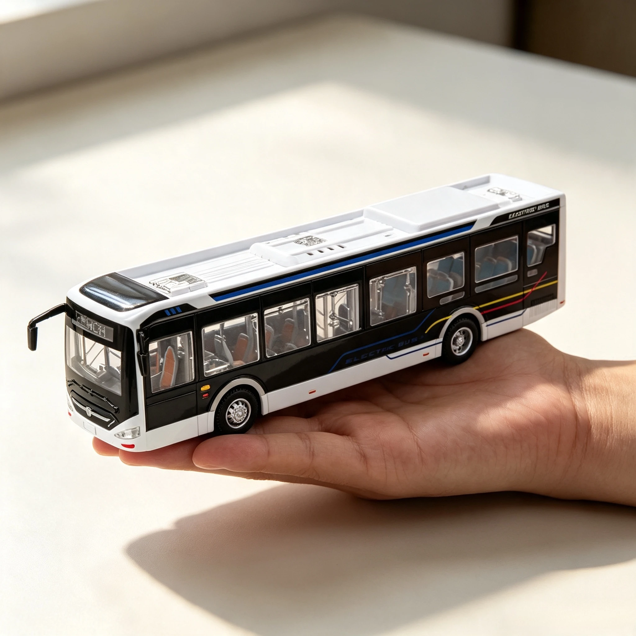 1:42 New Energy Bus Alloy Bus Model Public Transport Children Toy Sliding Sound and Light Toy Airport Bus Door Openable
